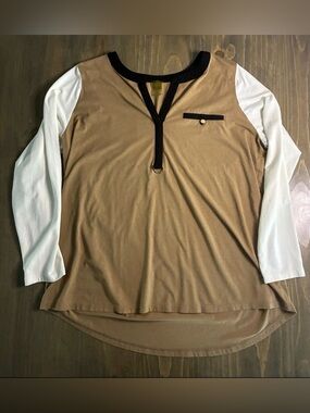 Anne Klein 1X Wonen’s Long Sleeve Shirt Color-block BLightweight Office